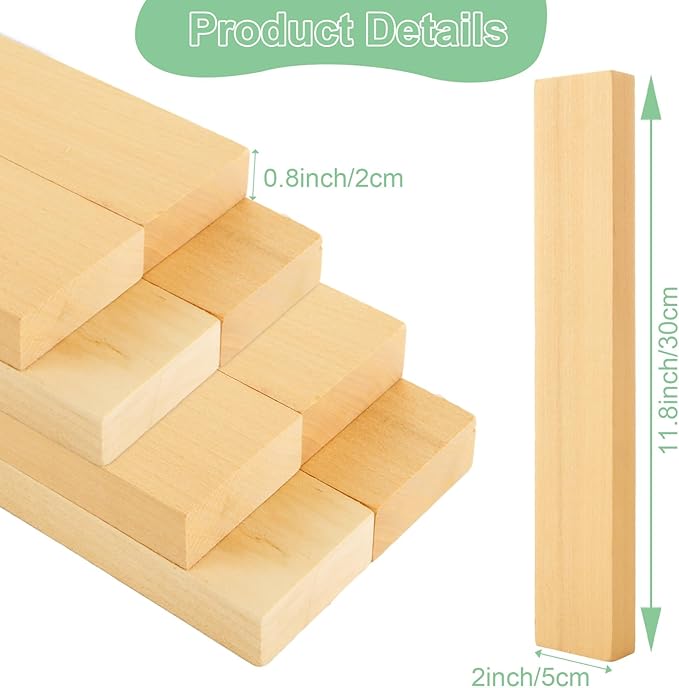 8 Pack Basswood Carving Blocks, 20x12x0.8 Inch Unfinished Soft Wood Carving Blocks Kit for Beginner