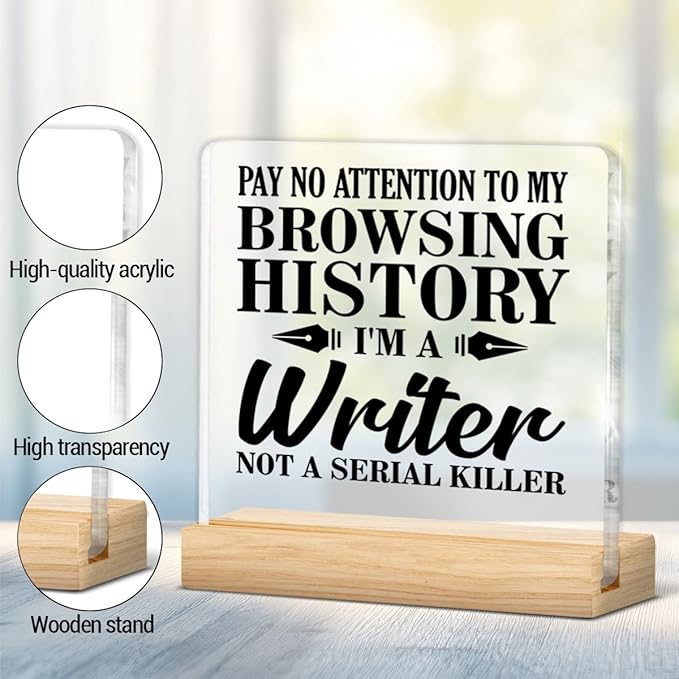 Writer Gifts for Men Women, Funny Gifts for Writers Author Editor Novelist, Someone Out There Needs Your Writing Acrylic Plaque Sign with Wooden Stand Home Office Decor
