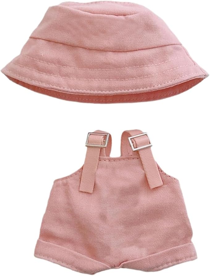 17cm Clothes Set(NO Doll), Hat & Overalls Set for 17cm Accessories Suit,Cute Stylish Clothing Suit for Doll Dress up (Pink)