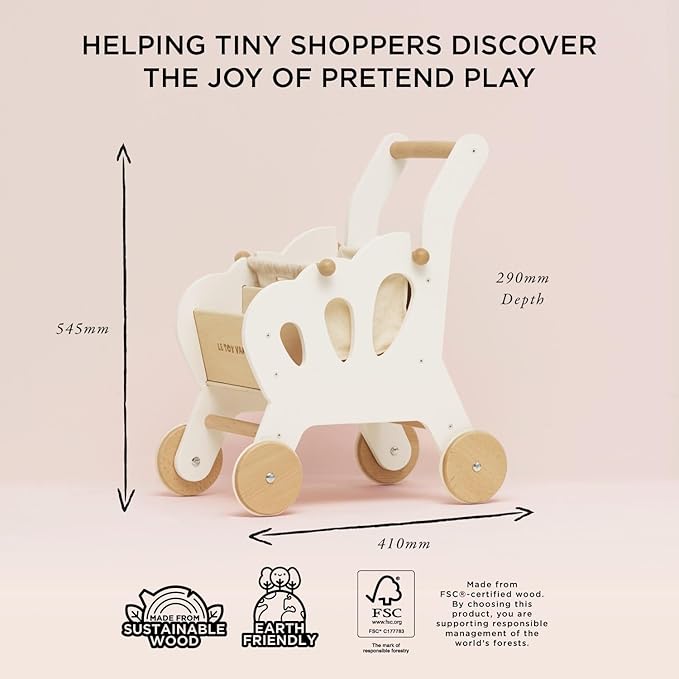 Le Toy Van - Educational Wooden Toy Role Play Grocery Store Shopping Trolley | Boys Or Girls Pretend Play Supermarket Playset - for Ages 3+