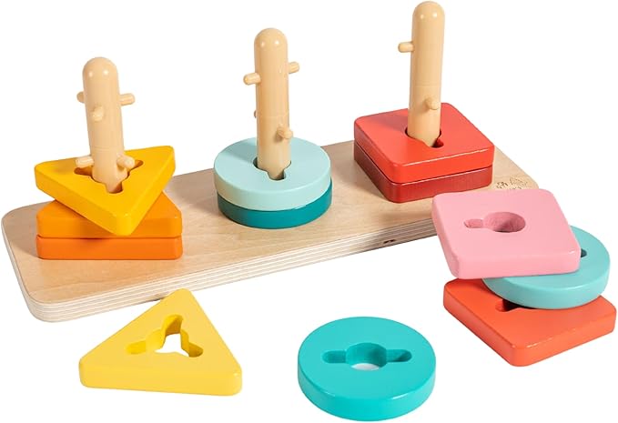 Montessori-Inspired Stacking, Shapes and Colors Sorting Toys for Toddlers, Twist and Pivot, Problem-Solving and Fine Motor Skills Development, Educational and Learning Toys for 1+ Year Old