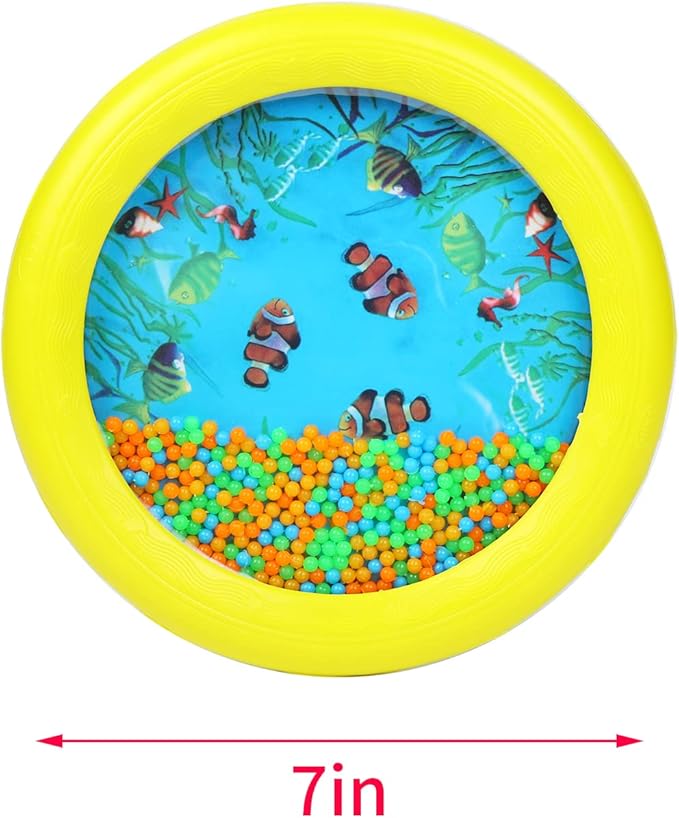 Musfunny Ocean Drum Wave Bead Drums Gentle Sea Sound Music Gift Musical Educational Sea Sound Drum Tool for Kid Child Baby (Yellow)