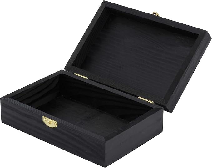 Creative Hobbies Black Wooden Keepsake Box with Gold Clasp - 6″ × 4″ × 2″ Painted Storage Case for Jewelry, Photos, Crafts & Gifts