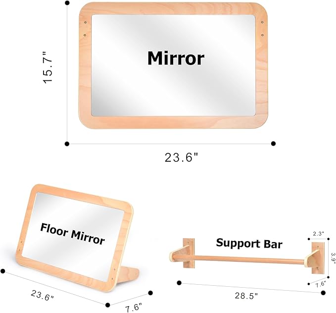Montessori Baby 2-in-1 Shatterproof Safety Mirror with Pull-Up Bar - Infant Wall Mount & Floor Play for Tummy Time (6-18 Months)