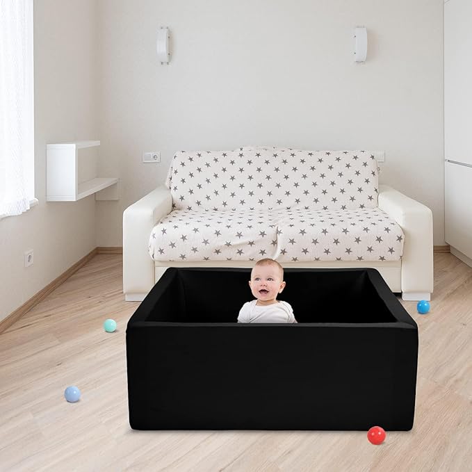 Foam Ball Pits for Toddlers Kids Square Soft Ball Pits Ideal Gift Play Toy for Children Kiddie Pools - Black