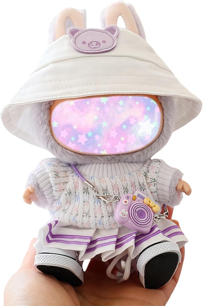 17cm Doll Clothes Set, 5 Pieces Dress Outfit Set for 6.7inch Doll Suit, Fashion Chic Hat & Clothes Accessories for 1st/2nd/3rd Gen Dolls Play & Display Purple