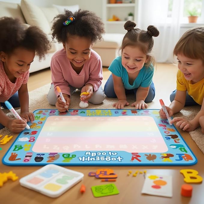 ANIMOLDS Water Doodle Mat - 40x32 Inch Aqua Magic Drawing Board for Kids (Alphabet Safari)