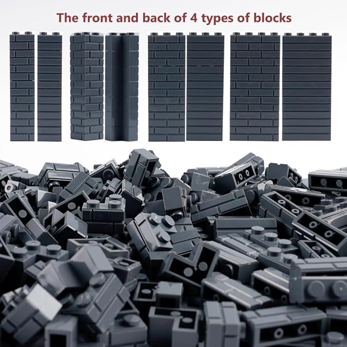 Classic Masonry Profile Bricks Pieces: 340 PCS Wall Accessories Building Block Parts Sets(Dark Gray)
