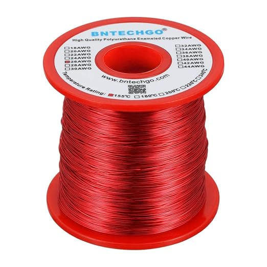 BNTECHGO 26 AWG Magnet Wire - Enameled Copper Wire - Enameled Magnet Winding Wire - 1.0 lb - 0.0157" Diameter 1 Spool Coil Red Temperature Rating 155℃ Widely Used for Transformers Inductors