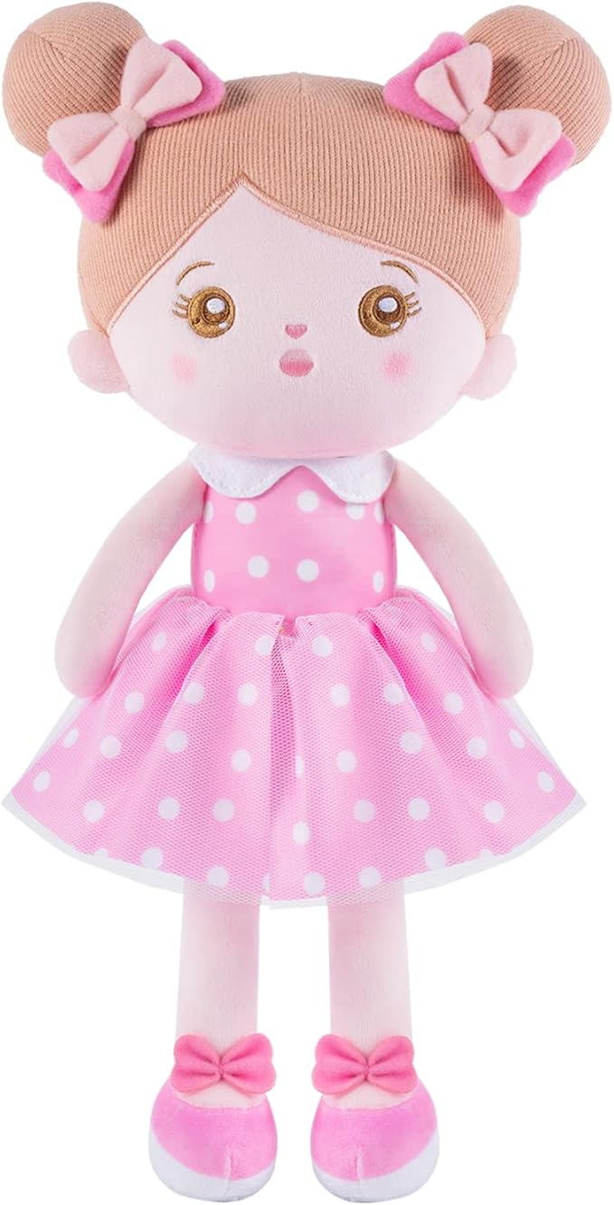 OUOZZZ 13" Soft Baby Doll Toys for 1 + Year Old Girl Gifts, Birthday Gifts for 1 Year Old Girl Christmas Plush Toys Gift for Toddler Kids Pink Dress