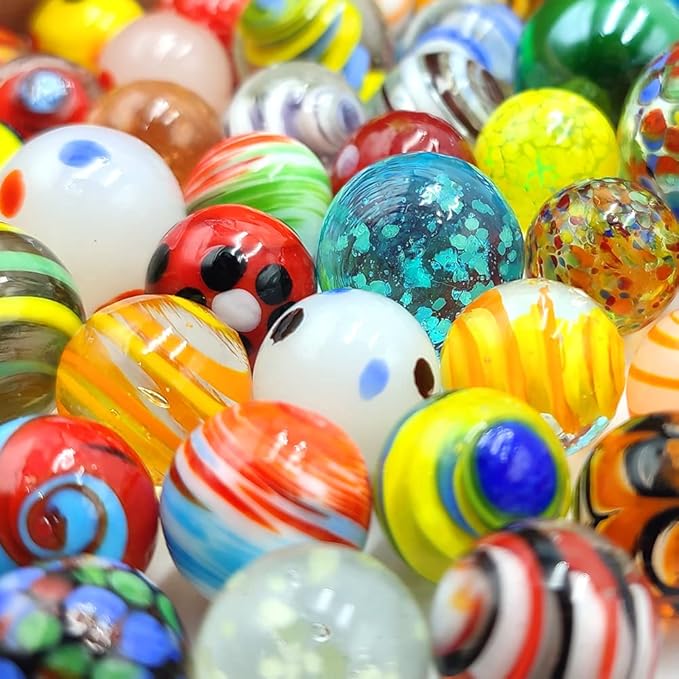 71pcs Assorted Marbles for Kids Handmade Big and Small Glass Marbles Bulk Set for Marble Game Toy Cool and Colorful