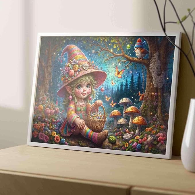 Tucocoo Rainbow Elf Girl Puzzles for Adults 1000 Piece, Cute Girl with Basket in Enchanted Forest – Fantasy Art Jigsaw for Relaxation Wall Decor, Whimsical Fairyland Puzzle Gift for Women and Teens