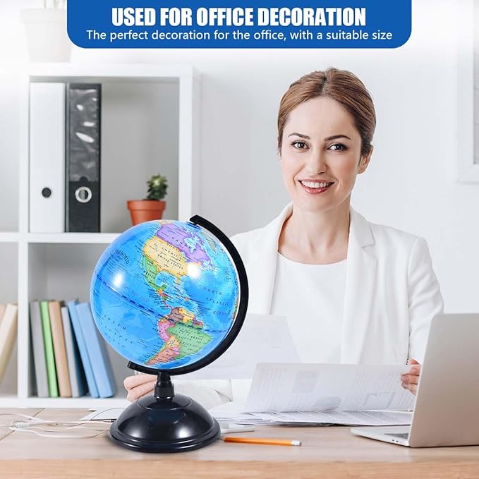 Rotating World Globe 8 Inch Spinning Earth Globe with Stand for Kids Learning Geography Classroom Education or Office Home Decorations