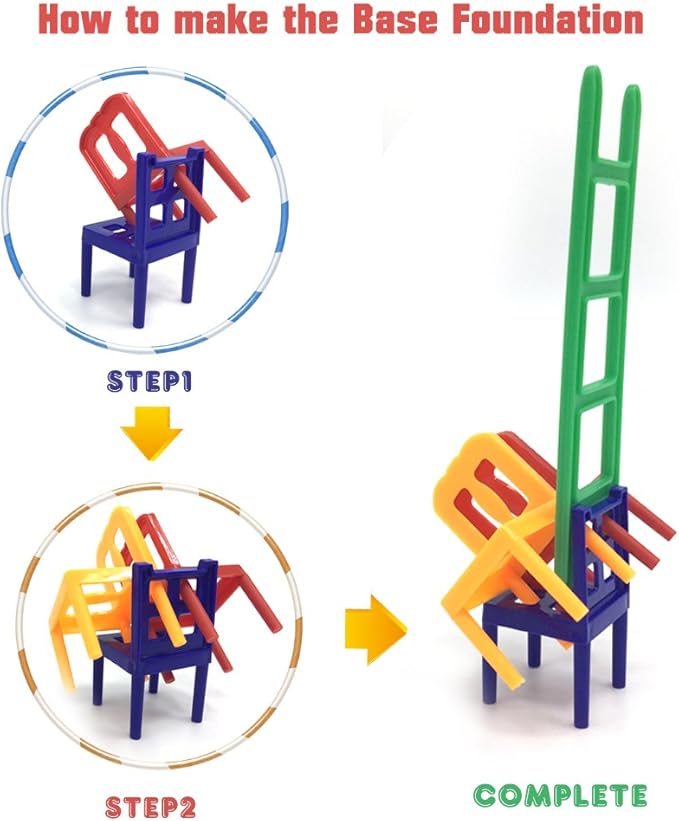 WEofferwhatYOUwant Chairs and Ladders Stacking Game – 44 Piece Balance Tower for Kids and Adults – Family Party Tabletop Game Night Fun – Dexterity Skill Building Travel Toy Ages 6+