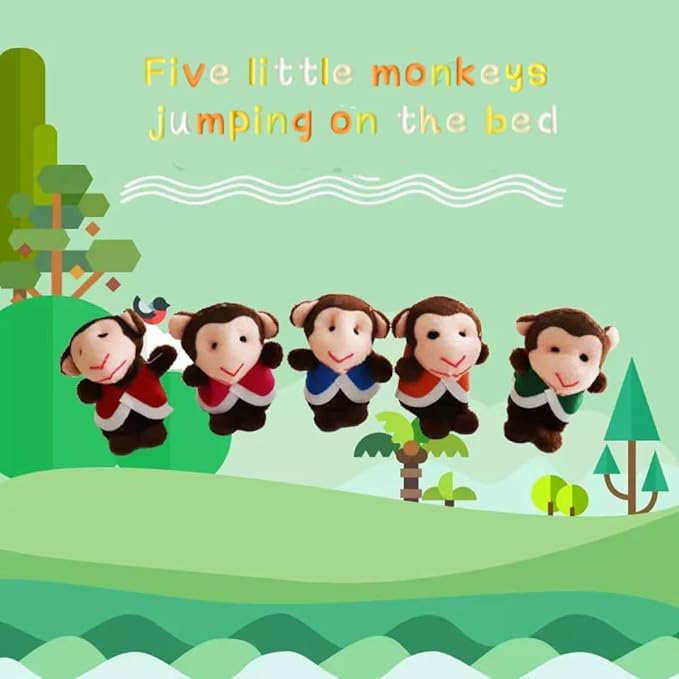 5 Little Monkeys Finger Puppets for Kids, 7 Pack Plush Finger Puppets Toy, Storytelling Theater Role Play, Bedtime Story for Toddlers