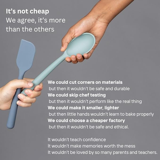 Tampoco Real Kids Cooking & Baking Set – Montessori Kitchen Tools for Real Cooking with Food-Safe Silicone Utensils – Functional & Fun Gift for Young Chefs