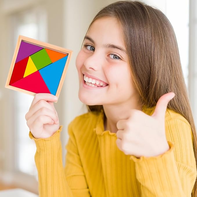 ArtCreativity Wooden Tangram Puzzles for Kids (Set of 6) Wood Tangrams with 7 Colored Pieces Each, Fun Educational Brain Teaser, Learning Toy for Boys and Girls, Fun Party Favor