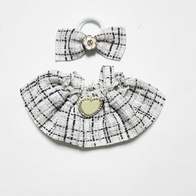 17cm Doll Clothes - Luxury Chic Style Set for 5.91-6.7“ (15-17cm) Dolls, Cute Premium Fashion Doll Outfit with Accessories - White Plaid Tweed Dress +Plaid Bow