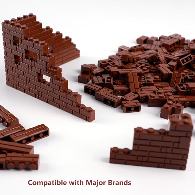Classic Wall Bricks Building Block: 340 PCS Masonry Profile Brick Parts and Pieces Sets(Brown)