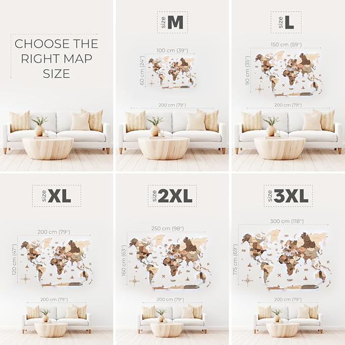 Enjoy The Wood 3D Wood World Map LED 3.0 Wall Art Modern Home Decor Gifts LED Lighting Wall Decor Housewarming Gift (Smokey)