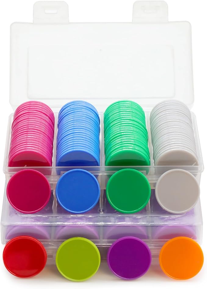 Set of 100 Opaque Plastic Learning Counters Mini Poker Chips Game Tokens with Storage Box (Purple, 1.58 Inch)