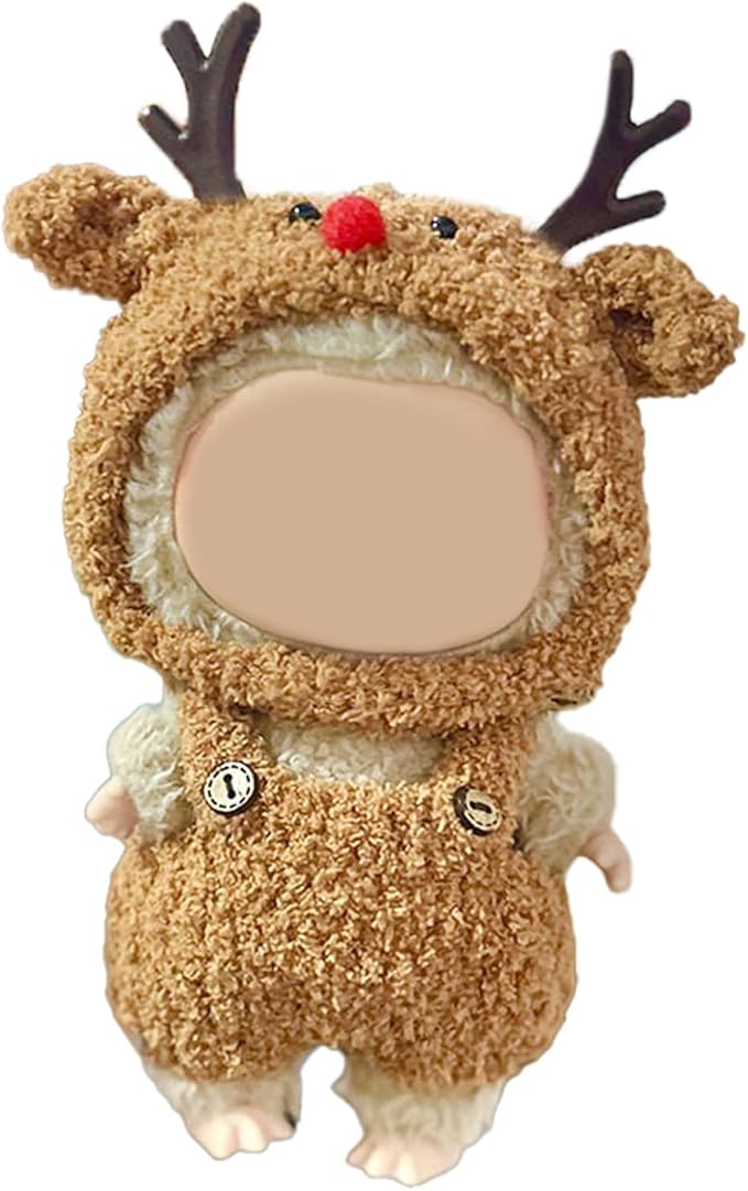 17CM Doll Clothes Set Deer Hood + Brown Overalls, Fashion Cute Dress-Up Clothes for Doll Accessories Outfit(No Doll Included)(LBB Clothes 13)