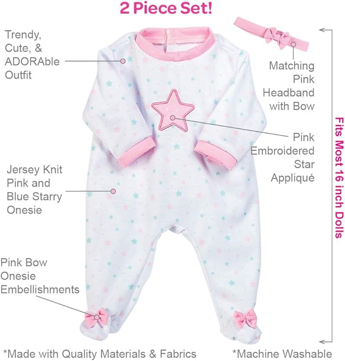Adora Adoption Babies Clothes & Accessories, 2-Piece Doll Clothes Set for 16" Baby Dolls, Birthday Gift For Ages 3+ - Shining Star