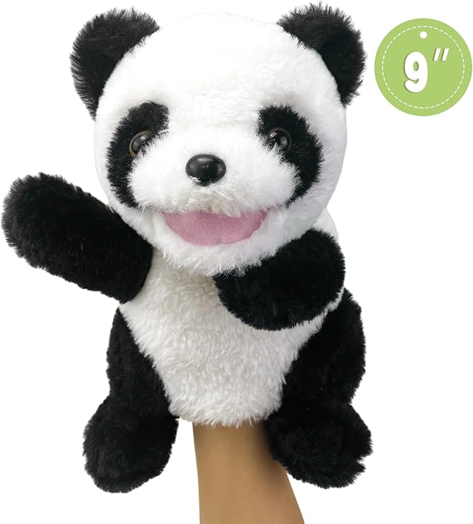 Hand Puppets Plush Panda Puppet,9" Hand Puppets for Kids Realistic Animal Puppets Panda Stuffed Animal Hand Puppets for Toddlers 3, Stuffed Panda Hand Puppets with Movable Mouth Role Gift