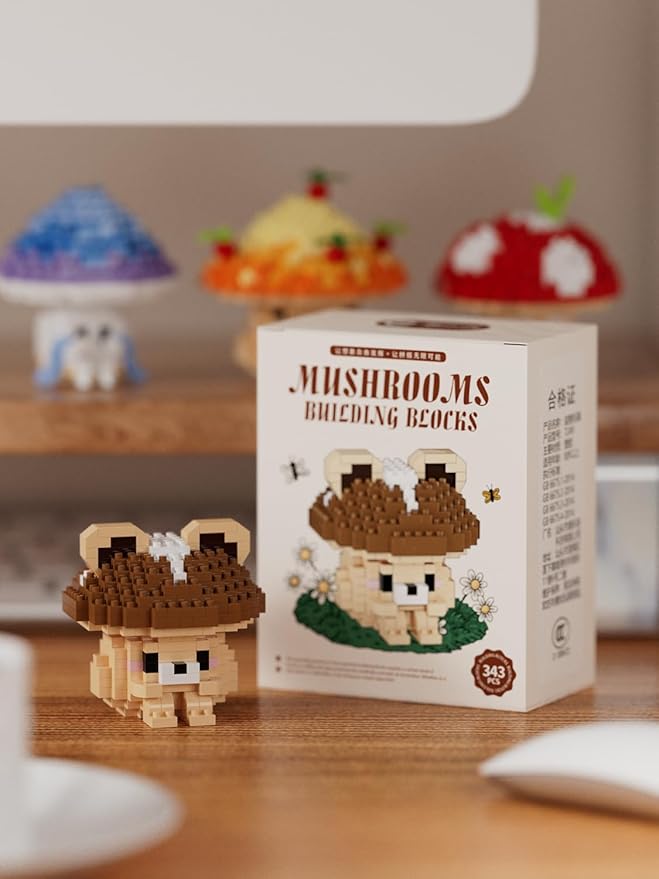 Bear Mushroom Mini Cute Mushroom Animals Building Toy Set Adorable Plant Blocks for Creative Play Bonsai Botanical Collection