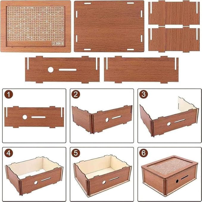 Wooden Coin Bank Money Saving Box, Cash Vault Wooden Savings Box, Wooden Digital Piggy Bank with Counting Target, Money Vault Savings for Boys and Girls (10000 Savings Challenge Box)