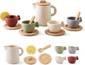 Enchanting Wooden Tea Party Set - Silicone Teapot, Cups & Carrying Scoop - Perfect for Little Girls' Tea Party & Kitchen Play - Toddler Gift