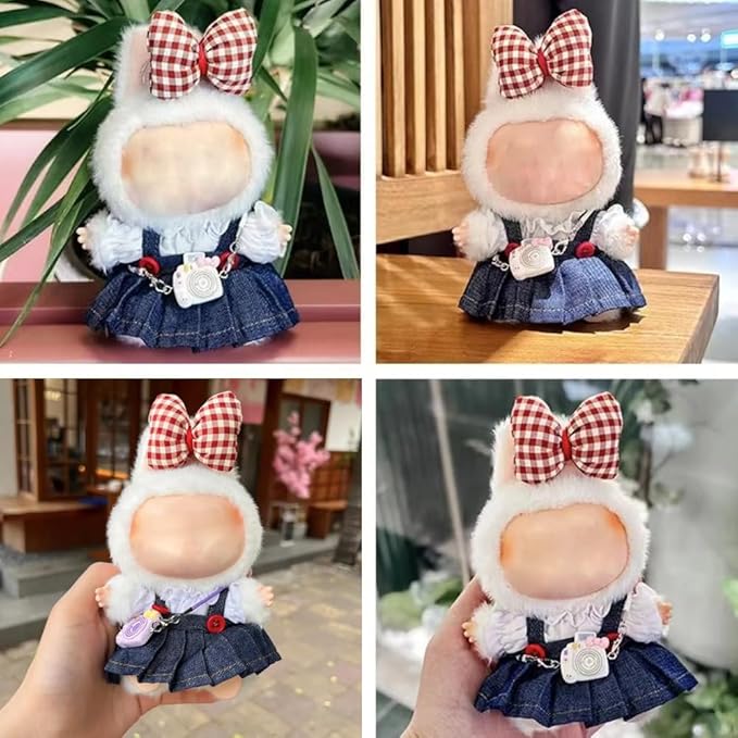 17cm Clothes Set, Cute Hat Unique Pocket Design Overalls Dress up Set(NO Doll), Handmade Clothing Designed for 17cm Doll(Denim Blue)