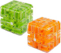 2pcs Large Labyrinth 3D Puzzle Maze Cube,Engaging Brain Teaser Toy,3D Magic Cube Maze Ball Puzzle for Stress Relief & Logic Development (Green + Orange)