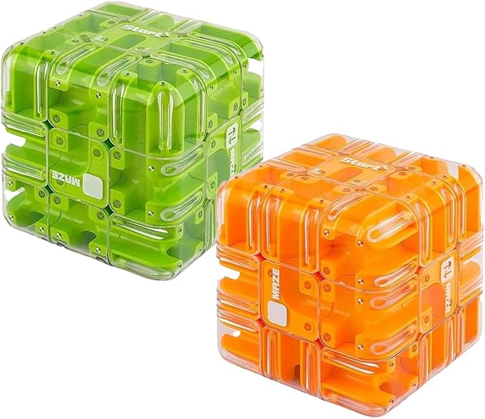 2pcs Large Labyrinth 3D Puzzle Maze Cube,Engaging Brain Teaser Toy,3D Magic Cube Maze Ball Puzzle for Stress Relief & Logic Development (Green + Orange)