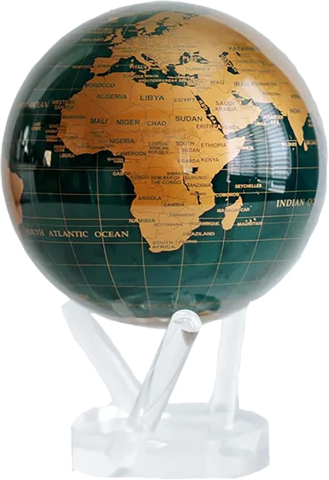 MOVA – Green and Gold Rotating Decor Globe, 8.5” | Solar-Powered Motion | No Batteries | Gift for Desk, Home, or Office