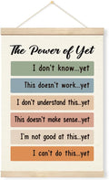 Inspirational Wall Decors - The Power of Yet, Therapy Office Decor, Growth Mindset Mental Health Poster, Canvas Wood Hanger for Wall, School Counselor Office Decor