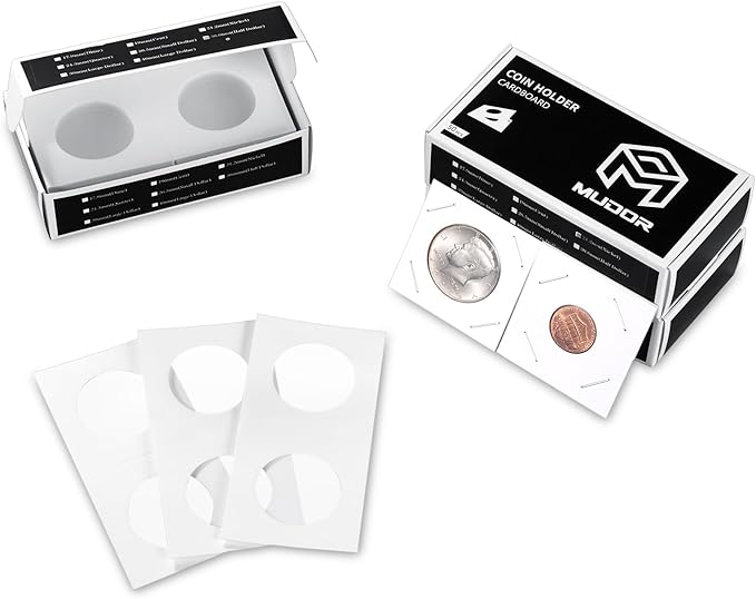 MUDOR Premium Coin Flips for Large Dollar, 200 Pack Cardboard Coin Holder, Mylar Coin Flips 2x2, Paper Coin Holders, Large Dollar(38.1mm)
