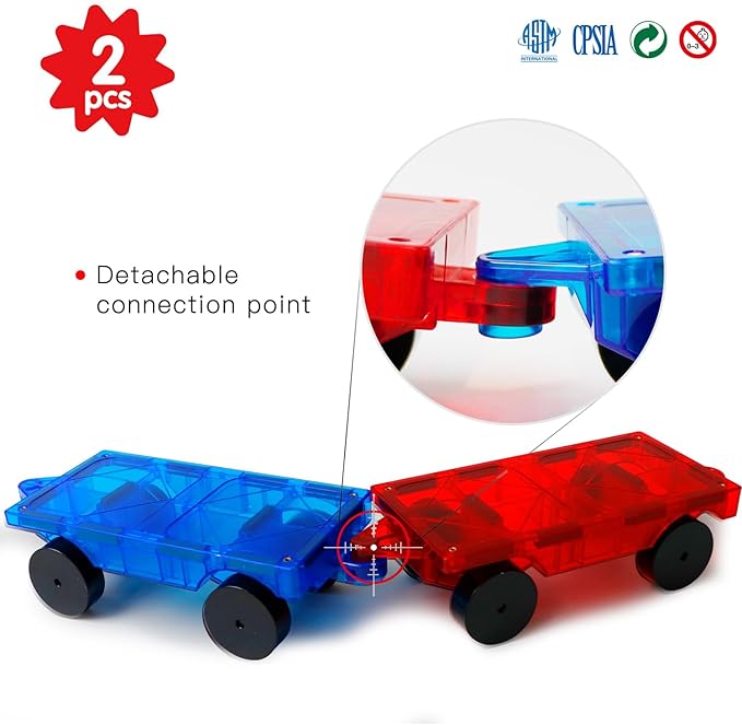 MAGBLOCK 2 Piece Car Set Suitable for Magnetic Blocks Tiles, Magnetic Toy Vehicles and Accessories Therefor Expand and Enrich Your Magnet Tiles STEM Educational Toys