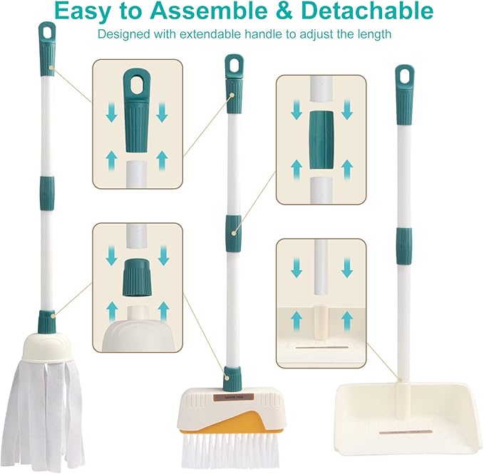 Coolplay 12pcs Mop and Cleaning Toys Set Kids Toddlers Pretend Play Broom Set, Detachable Broom Mop Dustpan for Kids Girl Toys