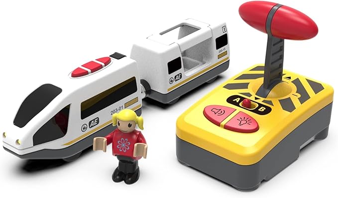 Z MAYABBO Wooden Train Set Accessories Battery Operated Locomotive Trains, Remote Control Train Vehicles for Wood Tracks, Powerful Engine Trains Cars Fits All Major Brands of Railway System
