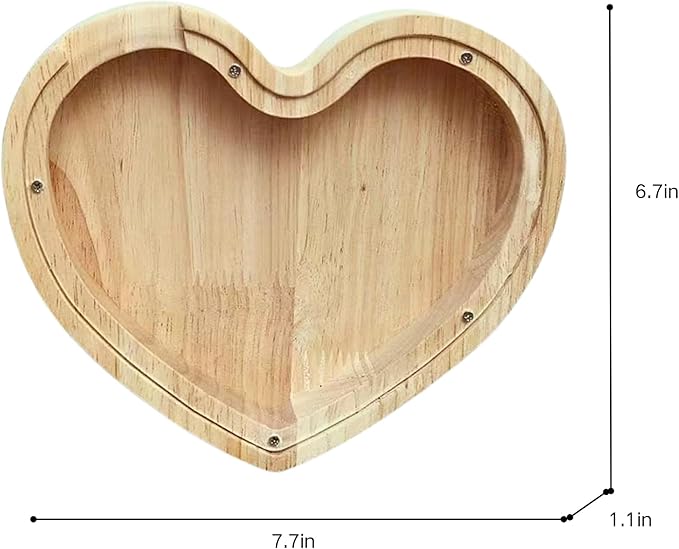 Heart Shaped Wooden Piggy Bank Clear Acrylic Panel Coin Savings Box Personalized Money Bank for Kids Boys Girls Adults Couples, Birthday Christmas Wedding Gift Home Décor