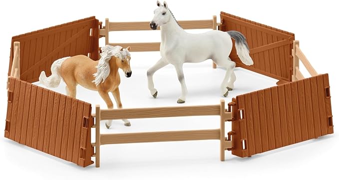 Schleich Horse Club - 179PC Peppertree Riding Arena Horse Playset with Real Dressage Cards - With Stable Set, 2 Horses, 3 Rider Figurines, Cards and Accessories - Toys for Girls & Boys Ages 5+ | 42639