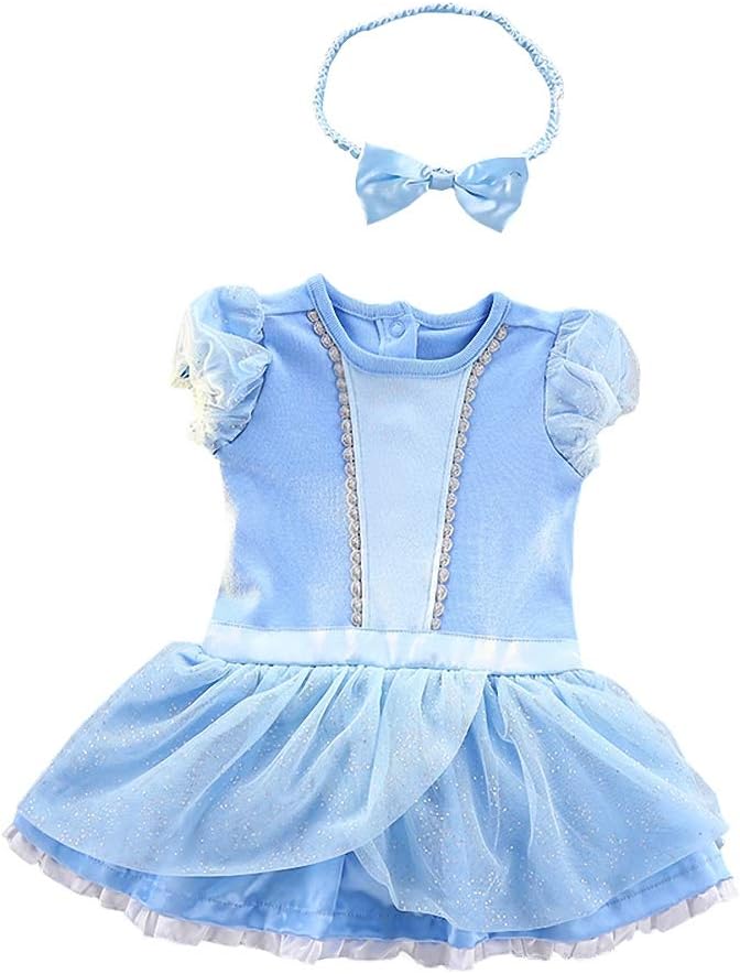 Dressy Daisy Princess Onesie Romper Fancy Dress Costume Halloween Birthday Bodysuit Outfit with Headband for Infant Baby Girl