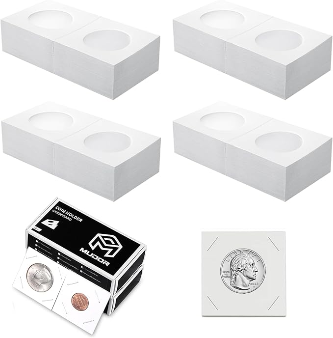 MUDOR 200 Pack Upgraded Premium Coin Flips for Quarter, Cardboard Coin Holder, Mylar Coin Flips 2x2, Paper Coin Holders