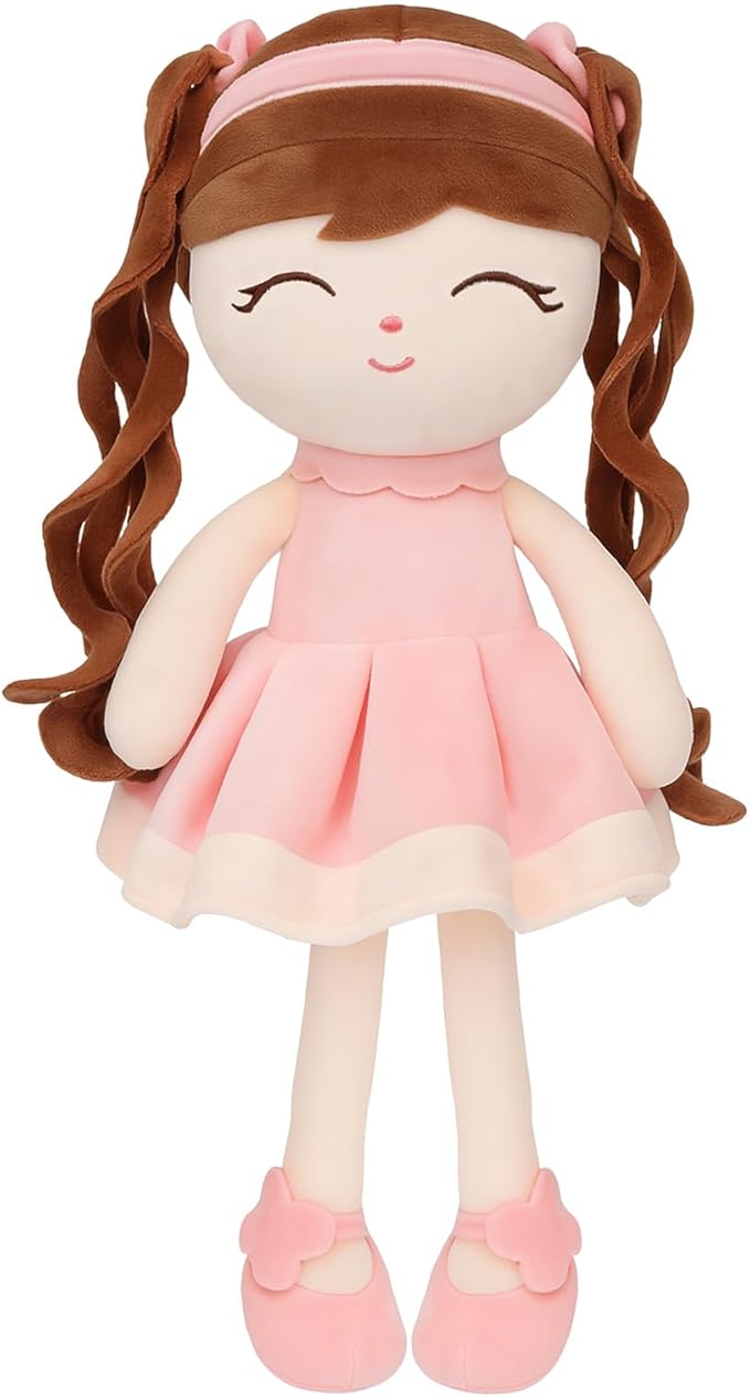 Soft Baby Doll Toys (16'') Baby Rag Doll for Girls Birthday Gift Christmas Plush Toys Gift for Toddler Kids (Pink)