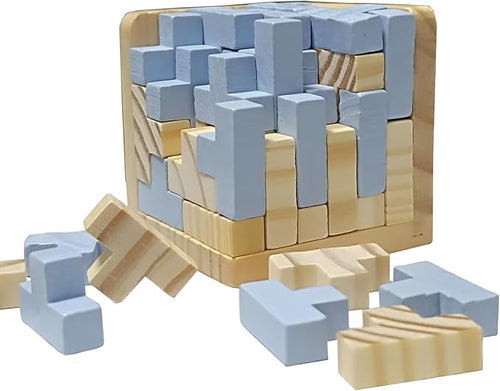 3D Wooden Brain Teaser Puzzle Cube Wooden Puzzles T-Shaped Jigsaw Logic Puzzle Game Puzzles Educational Toy for Kids and Adults (Light Grey)