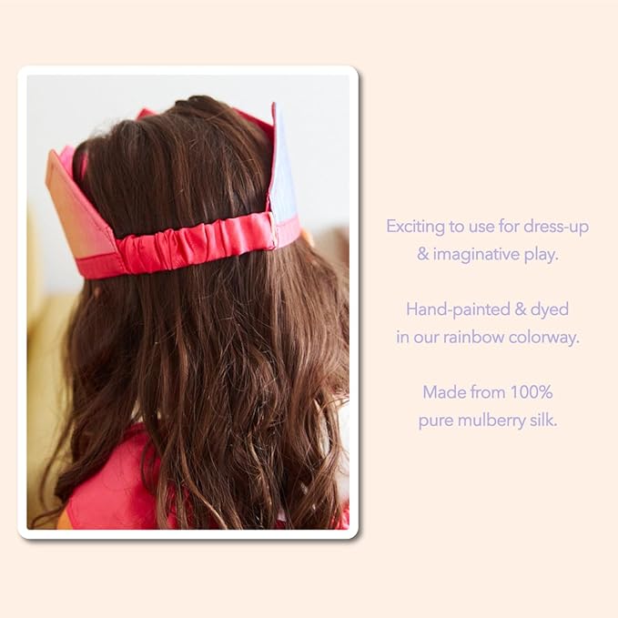 Sarah's Silks Rainbow/Rose 100% Silk Crown with Elastic Headband to Dress up as a Prince, Princess, Queen or King | Montessori Toy for Children Perfect for Imaginative Play