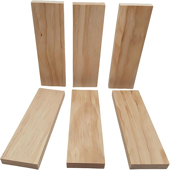 6PCS Rectangle Wood Boards Unfinished Wood Blocks for Crafting, 10x3x0.8in Blank Whittling Wooden Blocks for Wood Carving,Painting & Burning