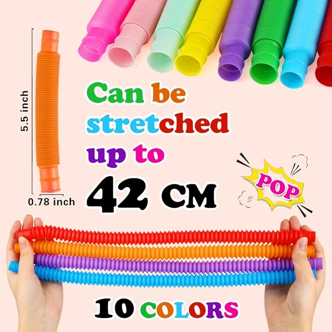 72Pack Pop Tubes, Fidget Sensory Toys Party Favors for Kids 4-8 8-12 Anxiety Stress Relief Toys Treasure Box Prizes Goodie Bag Stocking Stuffers Birthday for Toddlers Boys Girls