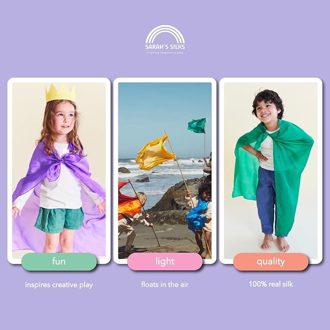 Sarah's Silks Set of 6 Primary Playsilks, 100% Silk Scarves for Kids and Toddlers, Sensory Toys | Bright Square Scarves, Waldorf Toys for Imaginative and Pretend Play
